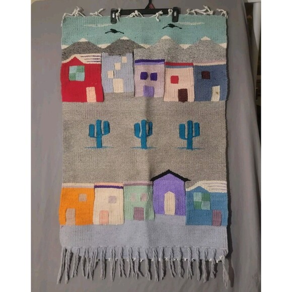 Vintage Southwestern Wool Wall Tapestry 3D Pueblo Cutout Home Decor 28x45 - Picture 16 of 16